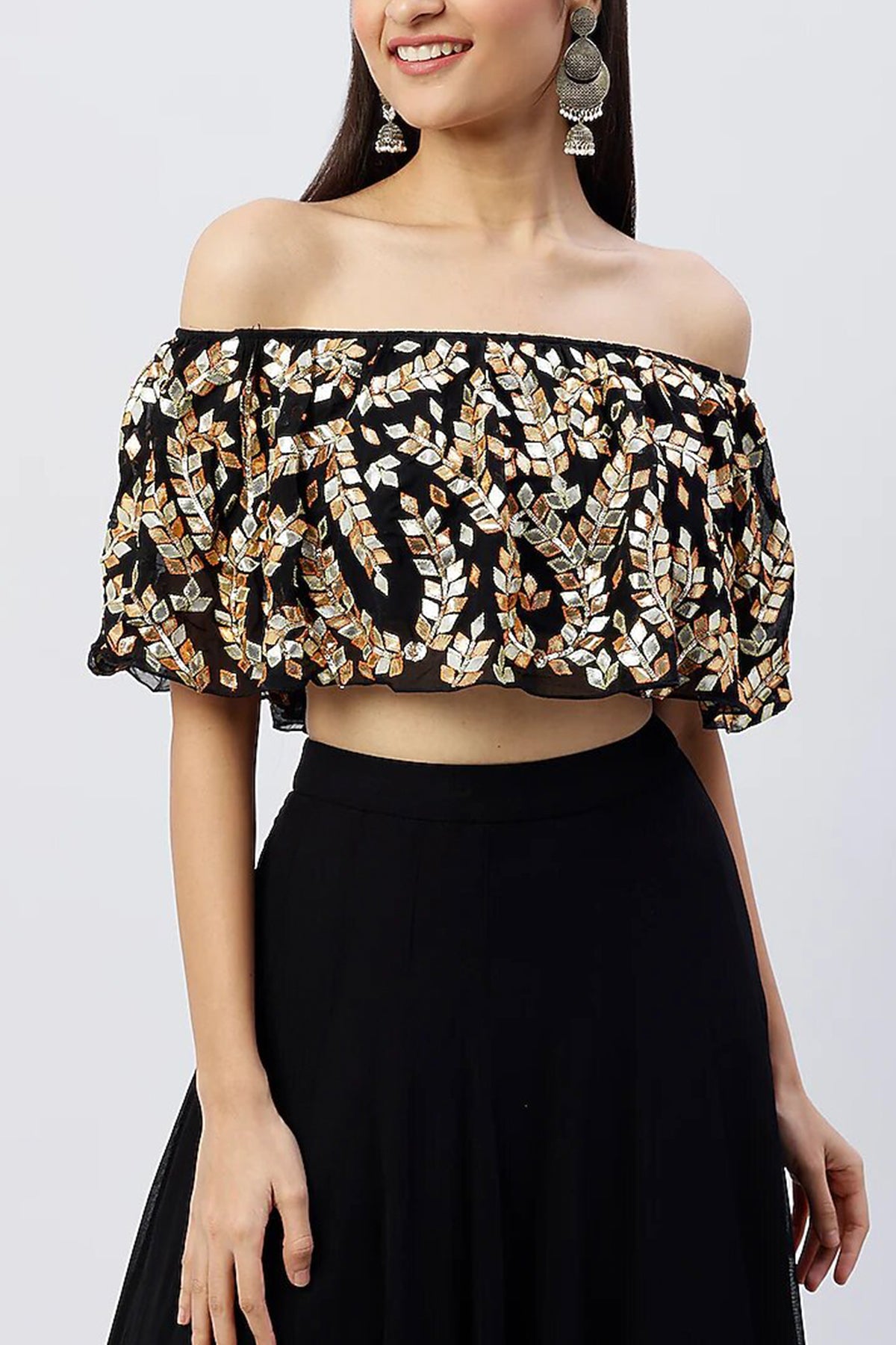 Black Crop Top with Skirt