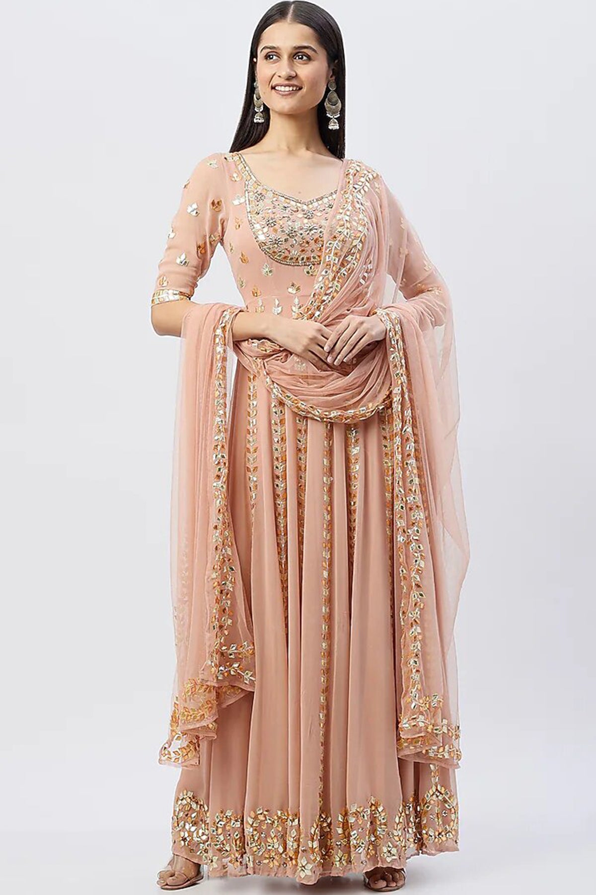 Peach Pink Anarkali Set