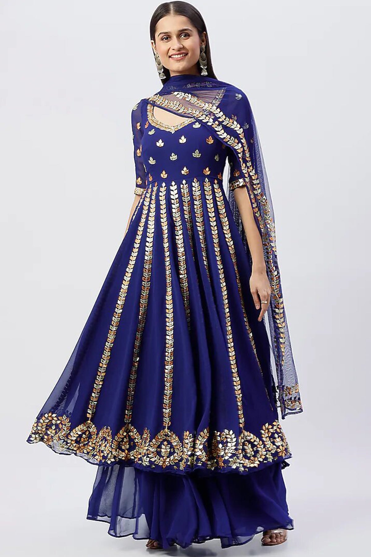 Electric Blue Anarkali Set