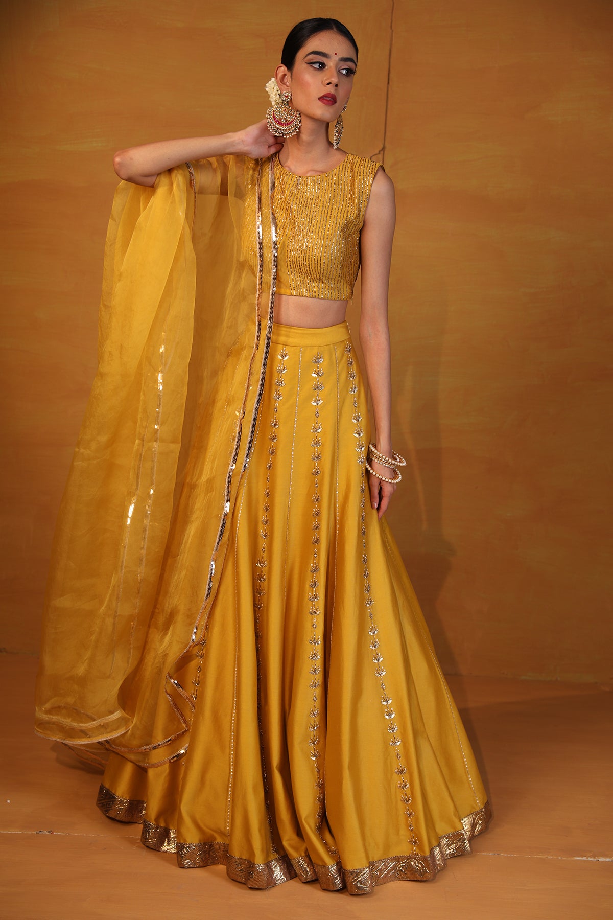 Mustard embellished lehenga set