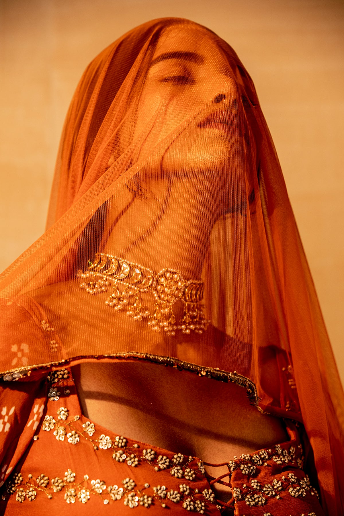 Rust Printed And Embroidered Sharara Set