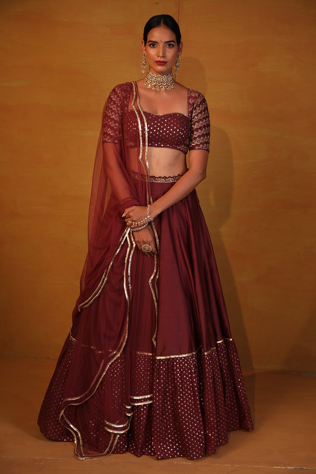 Burnt Henna Embellished Lehenga Set