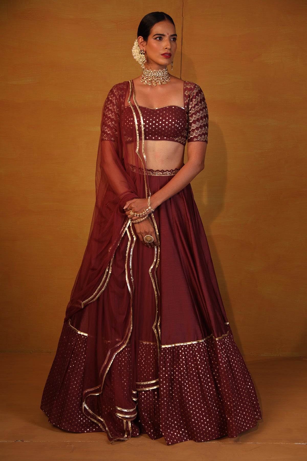 Burnt Henna Embellished Lehenga Set