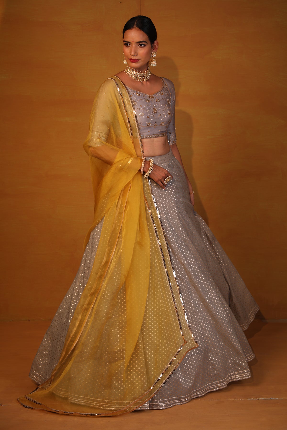 Medium Grey embellished Lehenga set