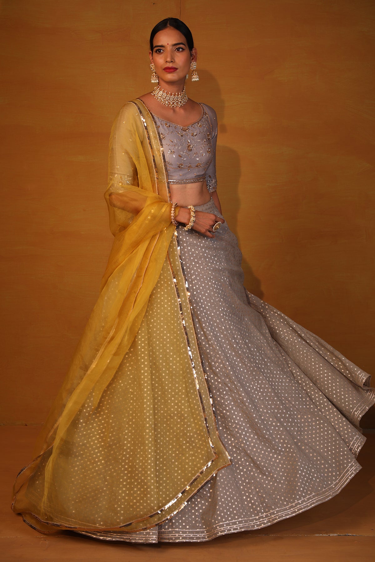 Medium Grey embellished Lehenga set