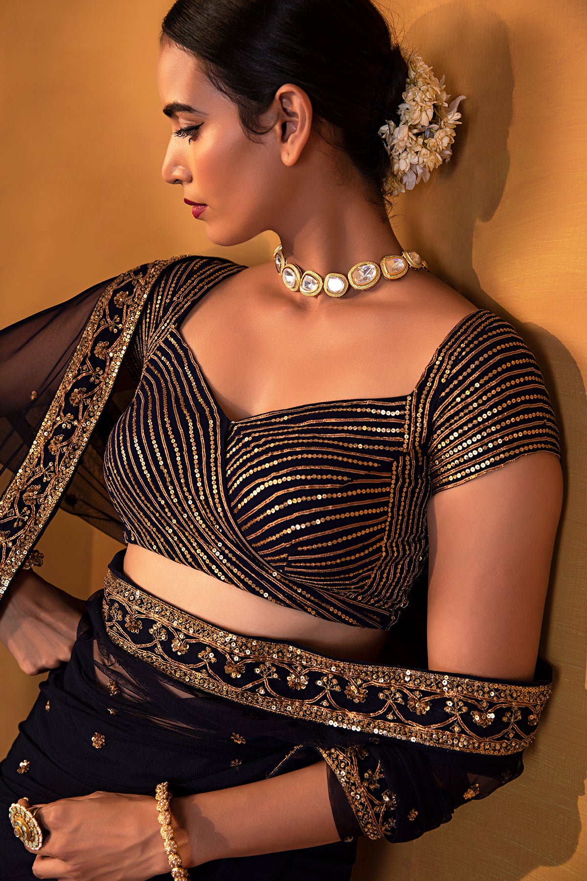 Black organza saree