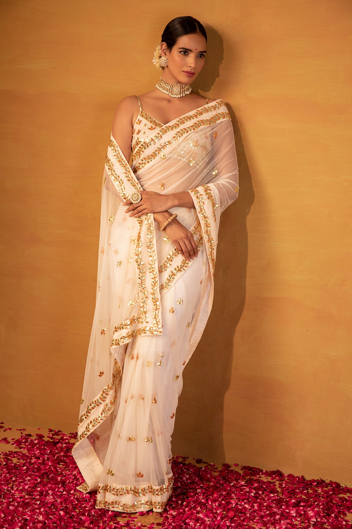 Off white net saree