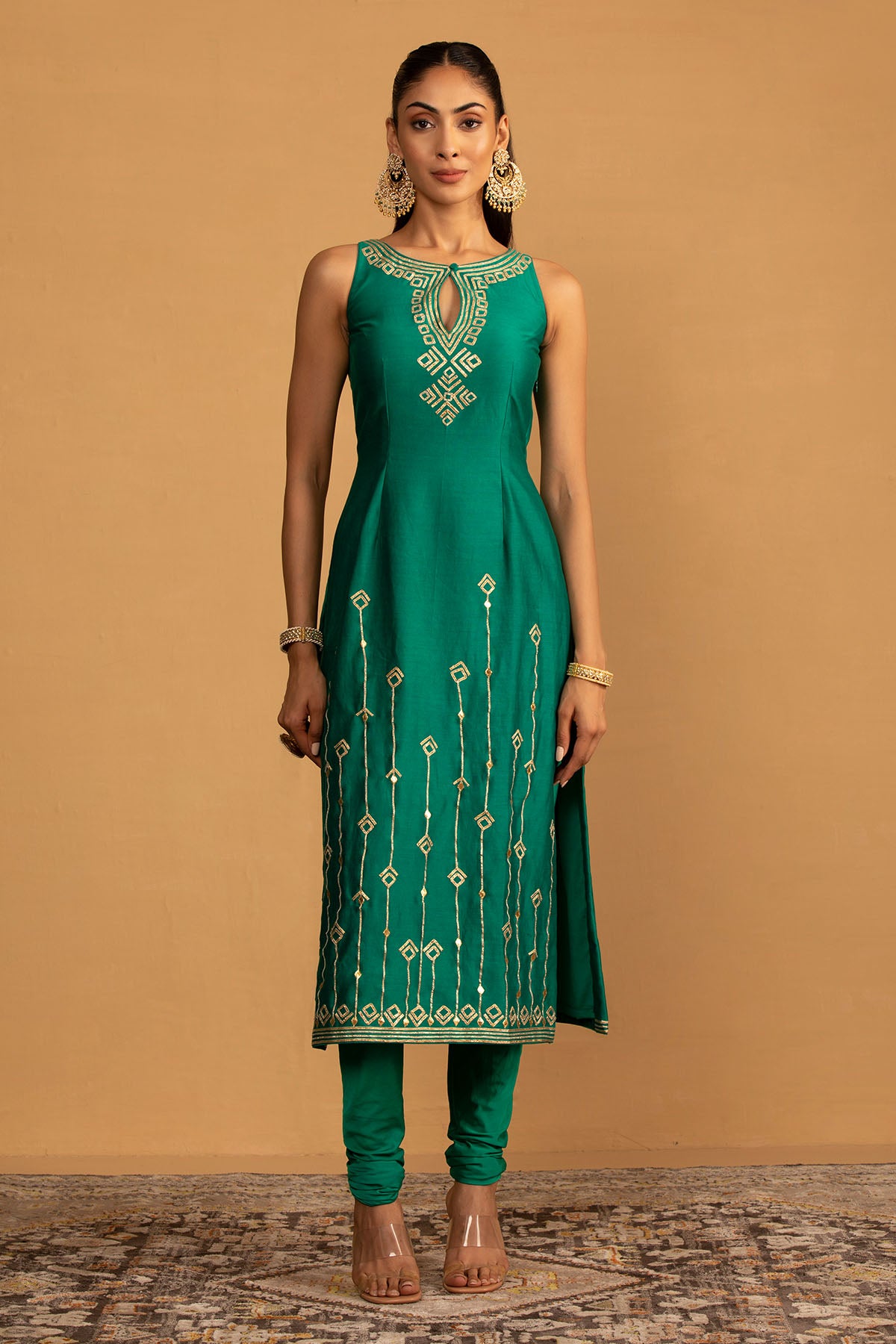 BOTTLE GREEN KURTA SET