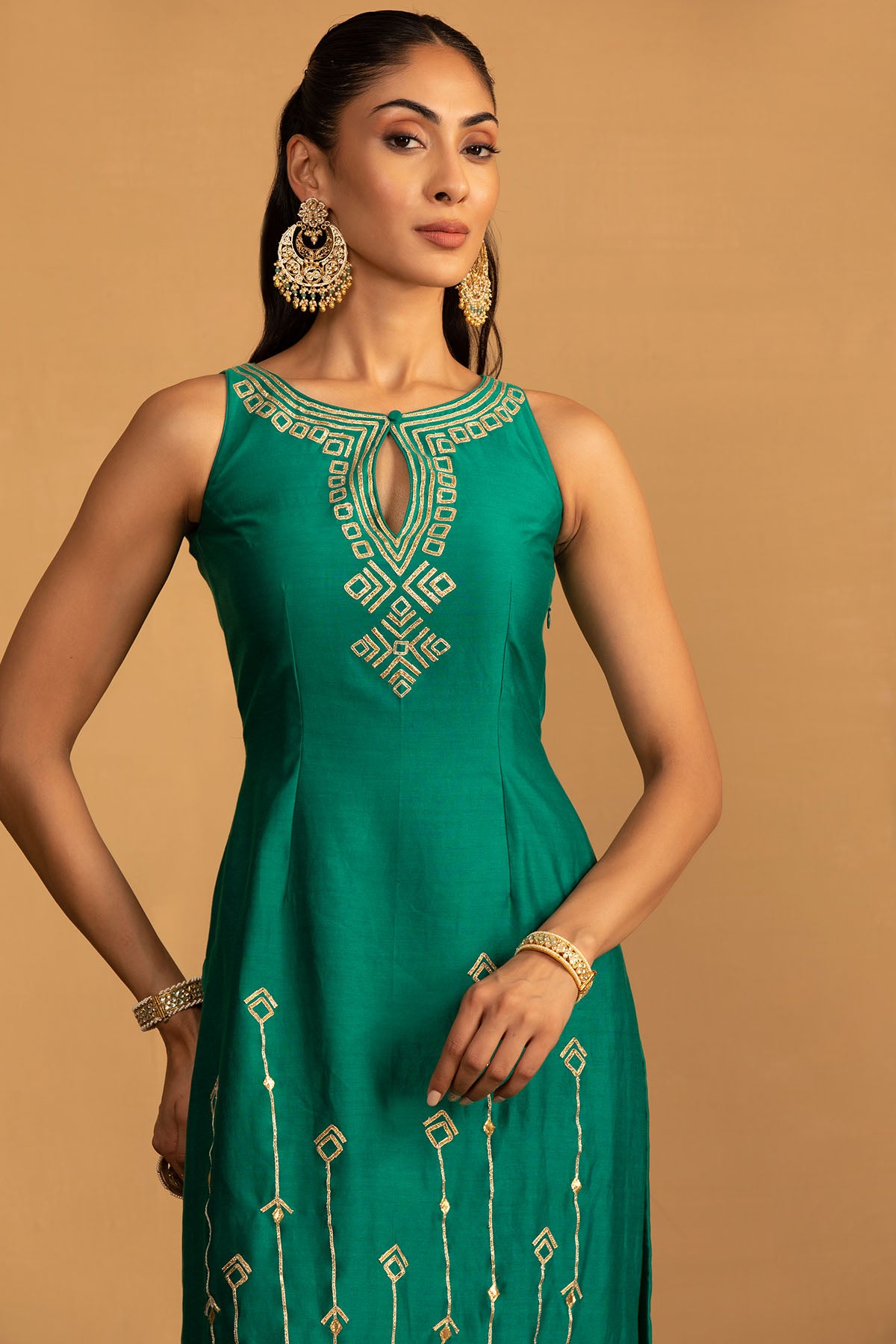 BOTTLE GREEN KURTA SET