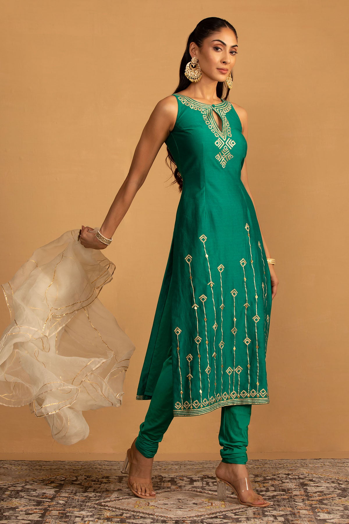 BOTTLE GREEN KURTA SET