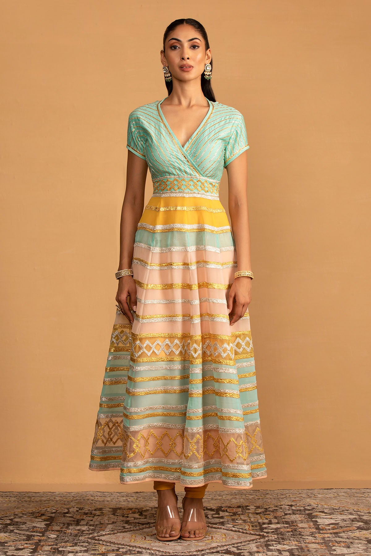 AQUA MULTICOLOUR ANARKALI SET