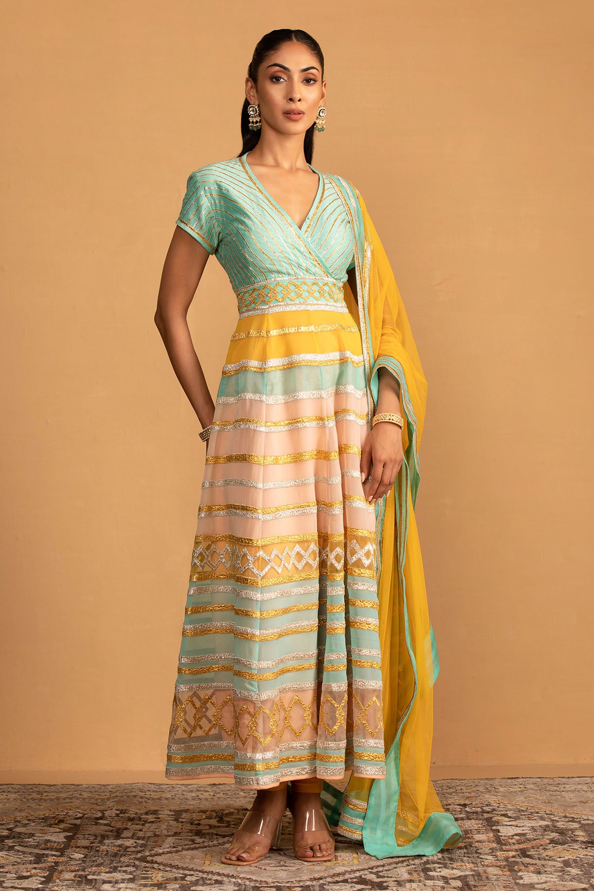 AQUA MULTICOLOUR ANARKALI SET