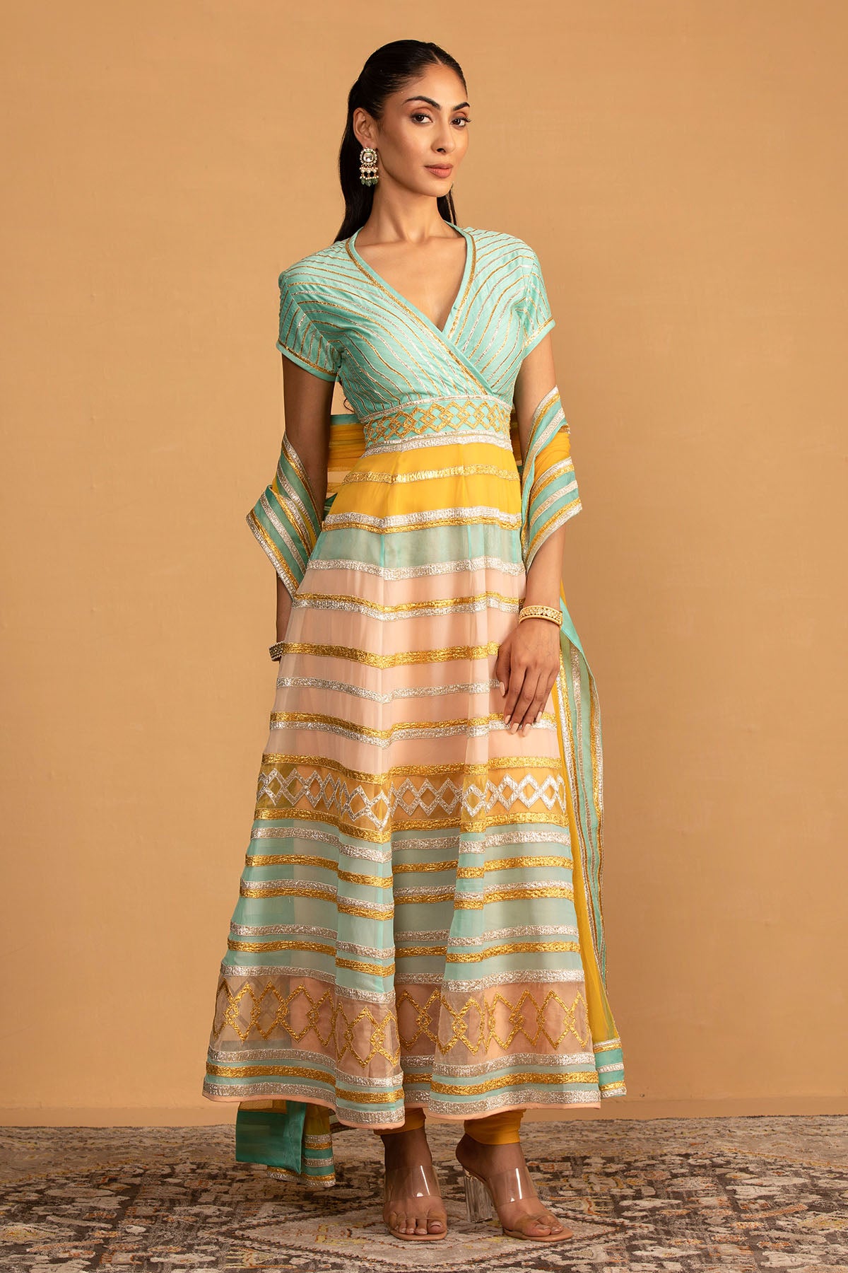 AQUA MULTICOLOUR ANARKALI SET