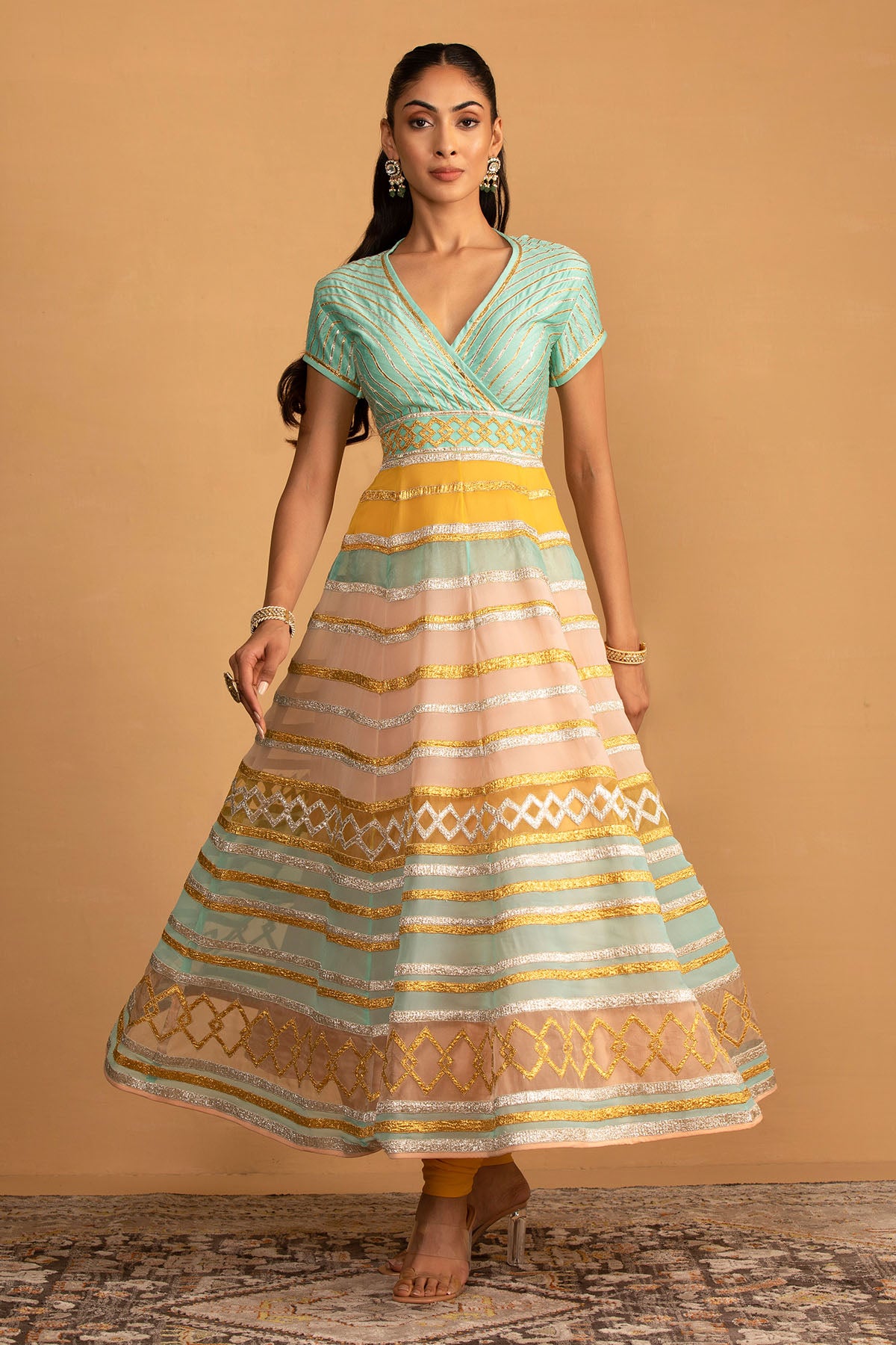AQUA MULTICOLOUR ANARKALI SET