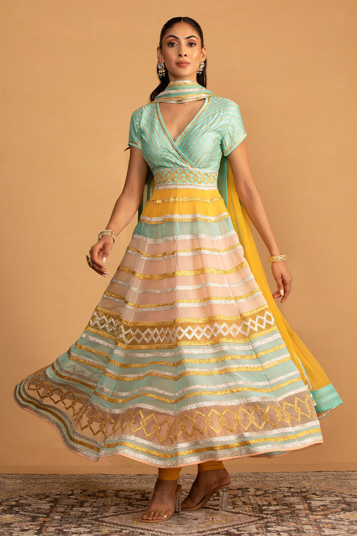 AQUA MULTICOLOUR ANARKALI SET