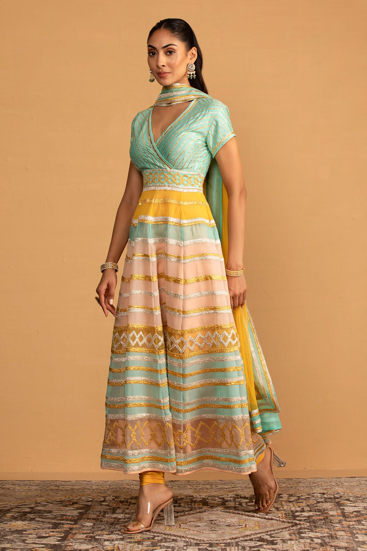 AQUA MULTICOLOUR ANARKALI SET