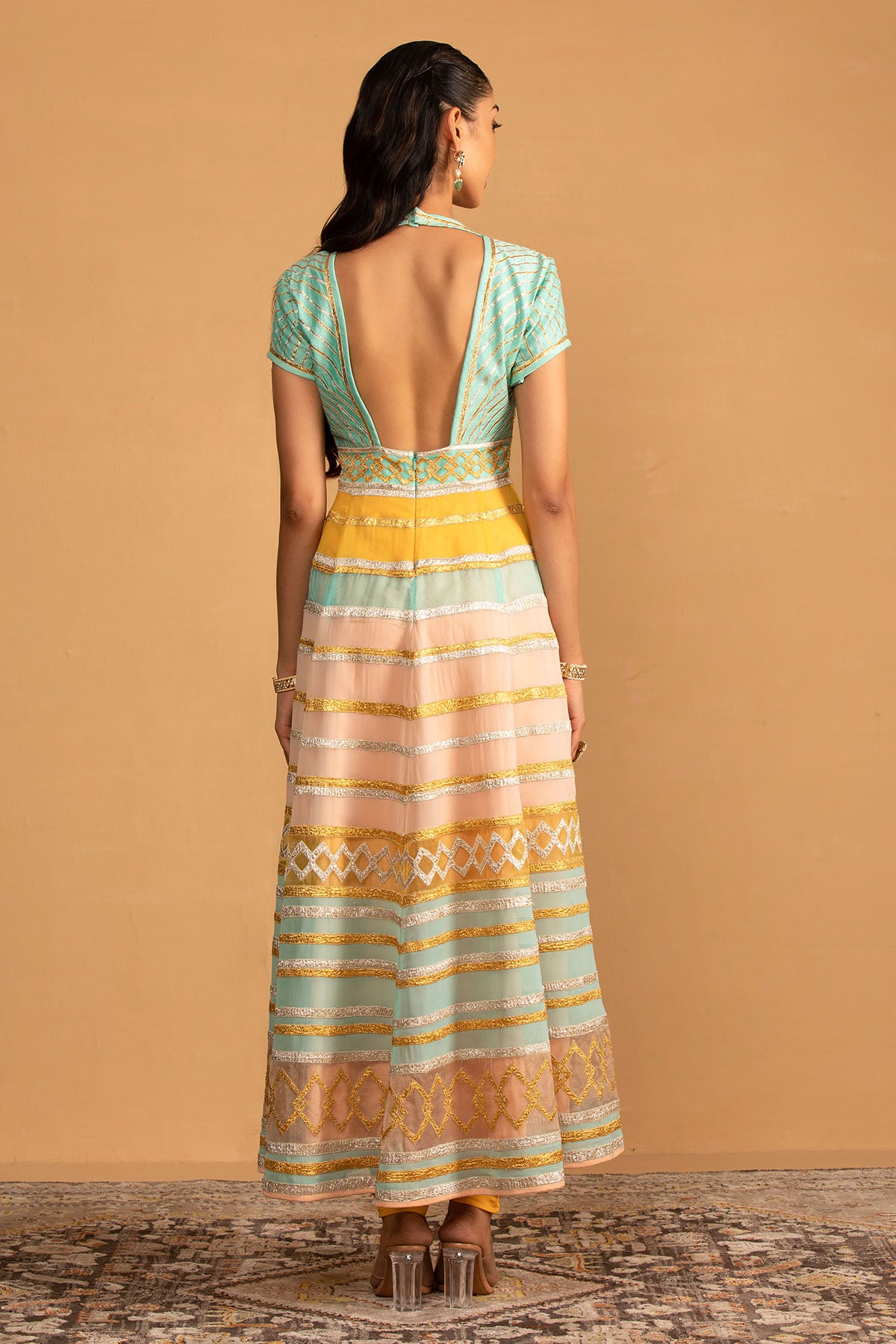 AQUA MULTICOLOUR ANARKALI SET