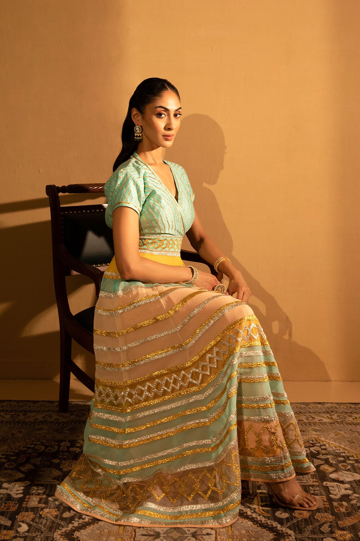 AQUA MULTICOLOUR ANARKALI SET