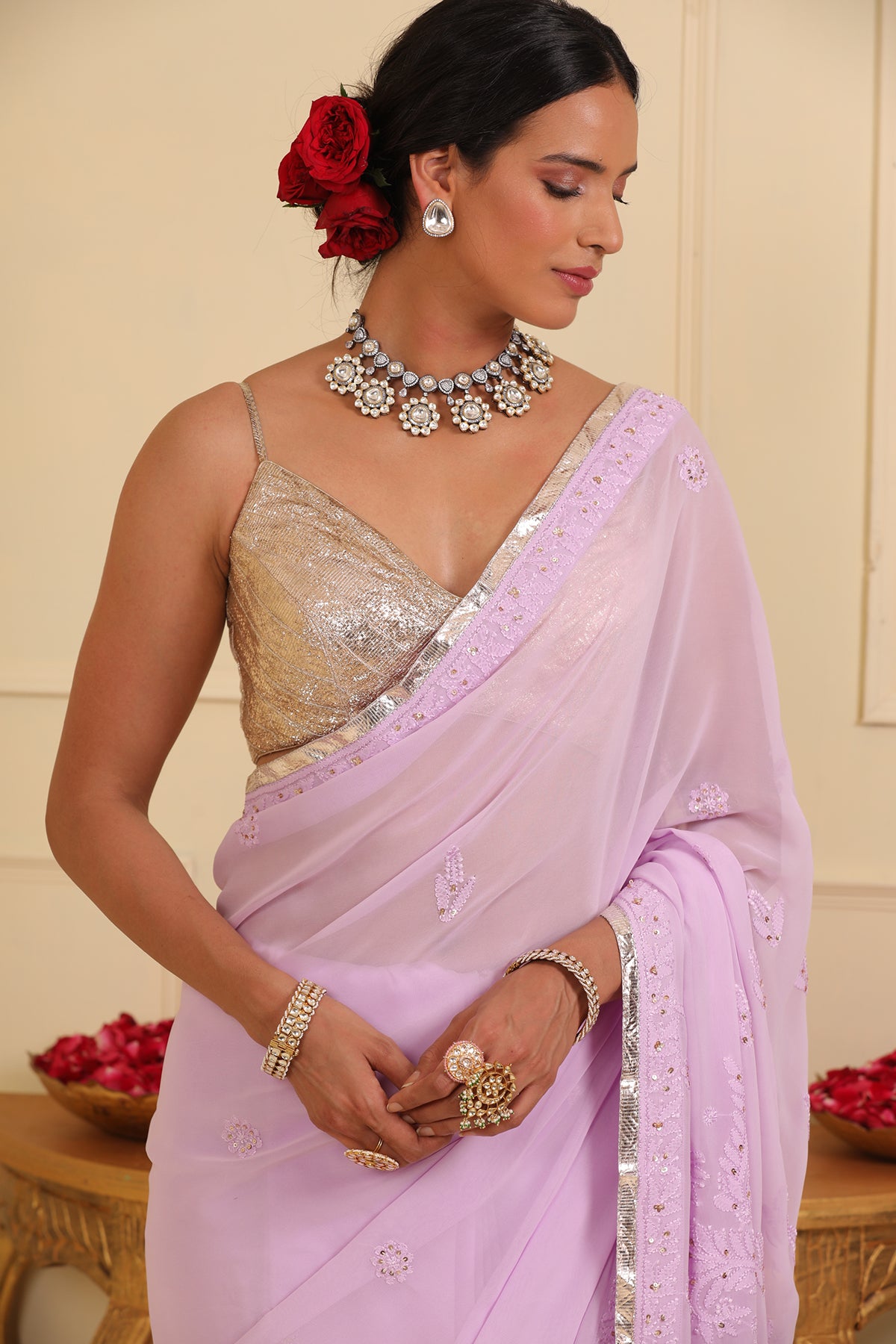 Purple chikankari Saree set