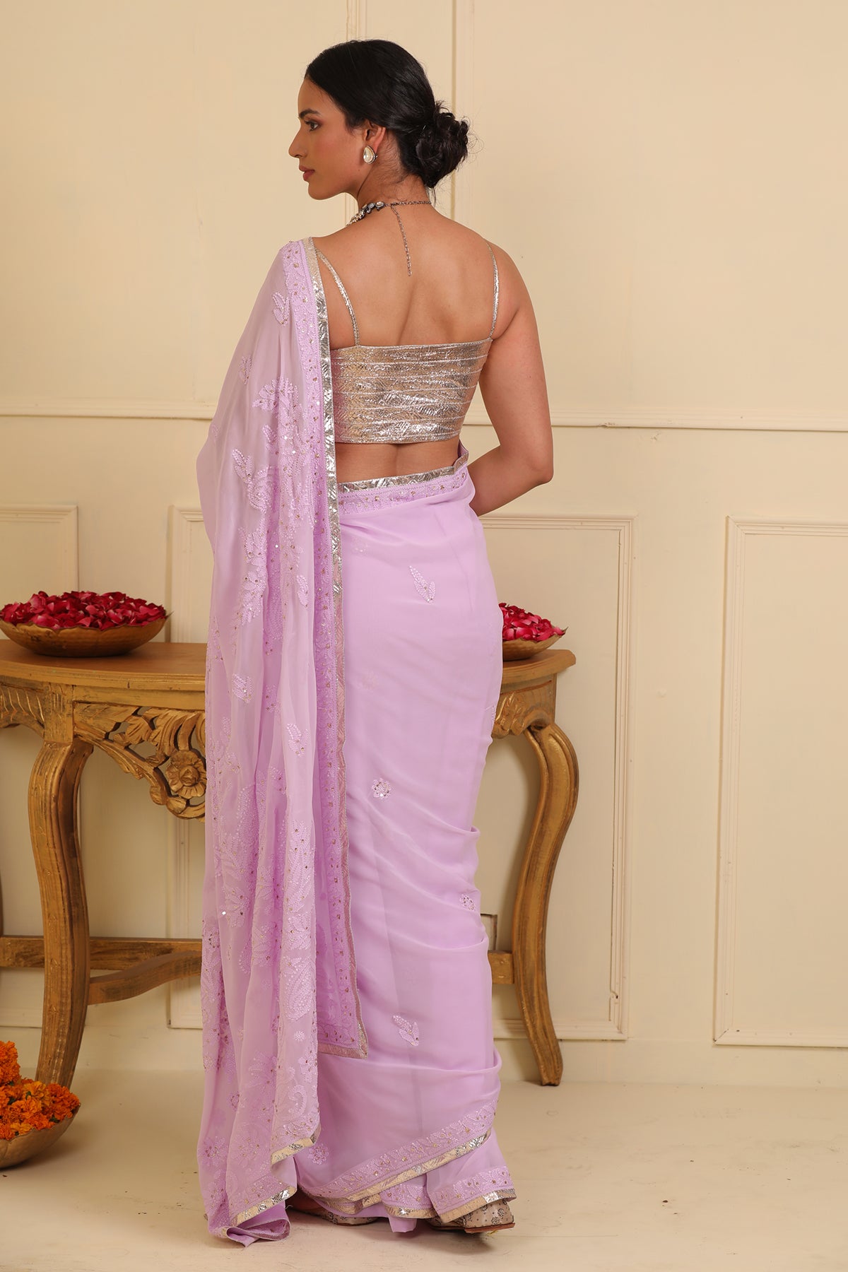 Purple chikankari Saree set