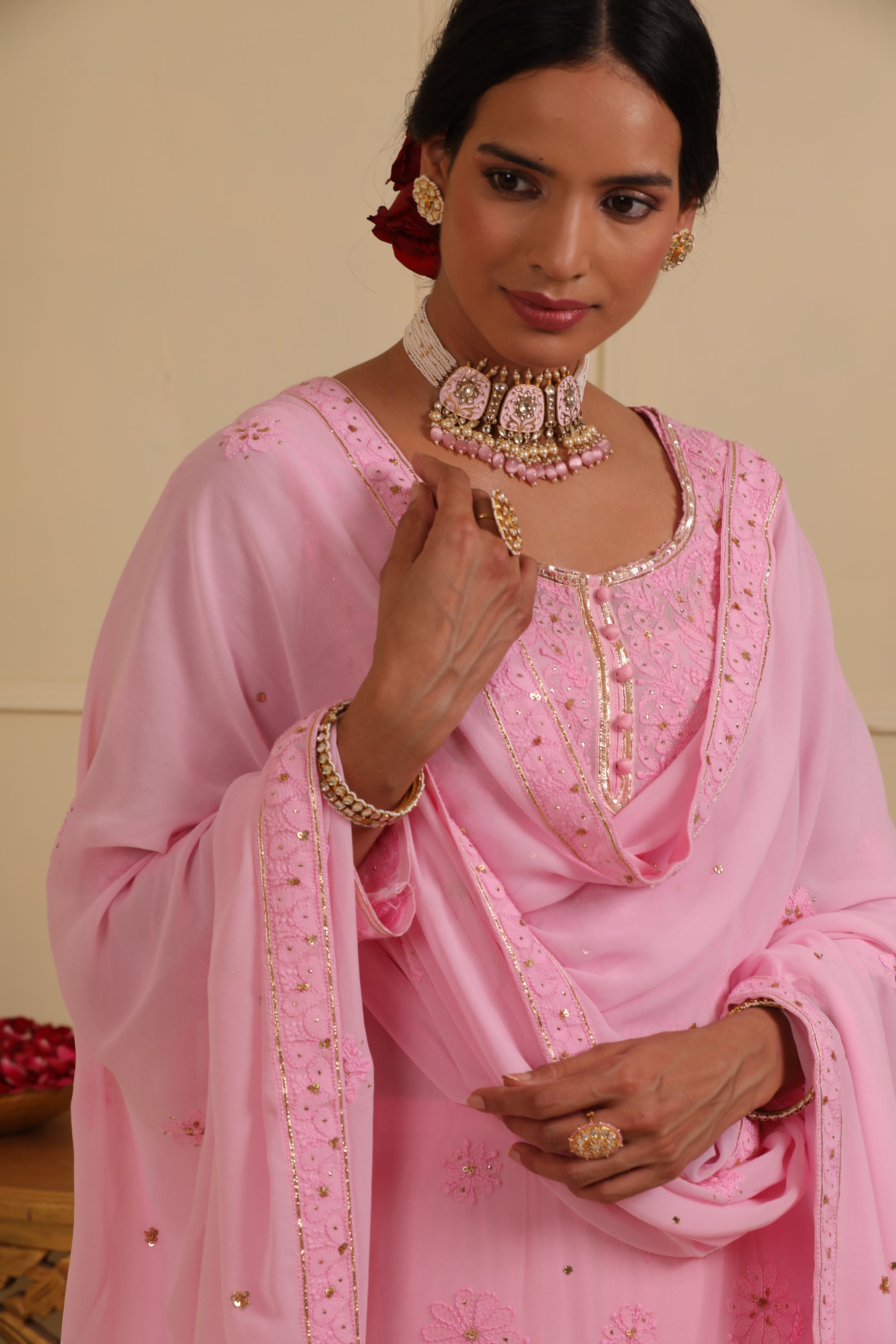 Pink chikankari kurta set
