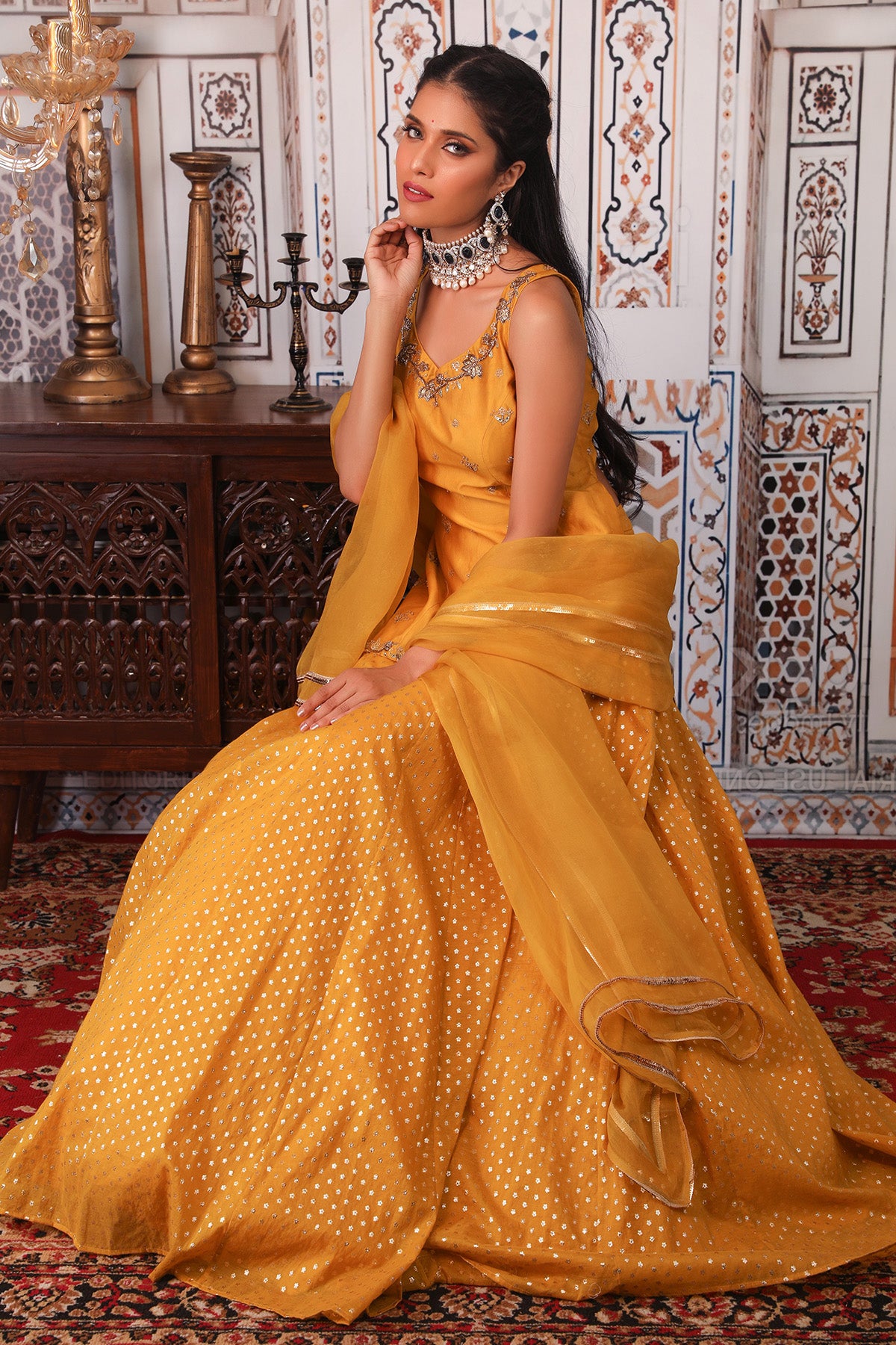 Champagne Anarkali set