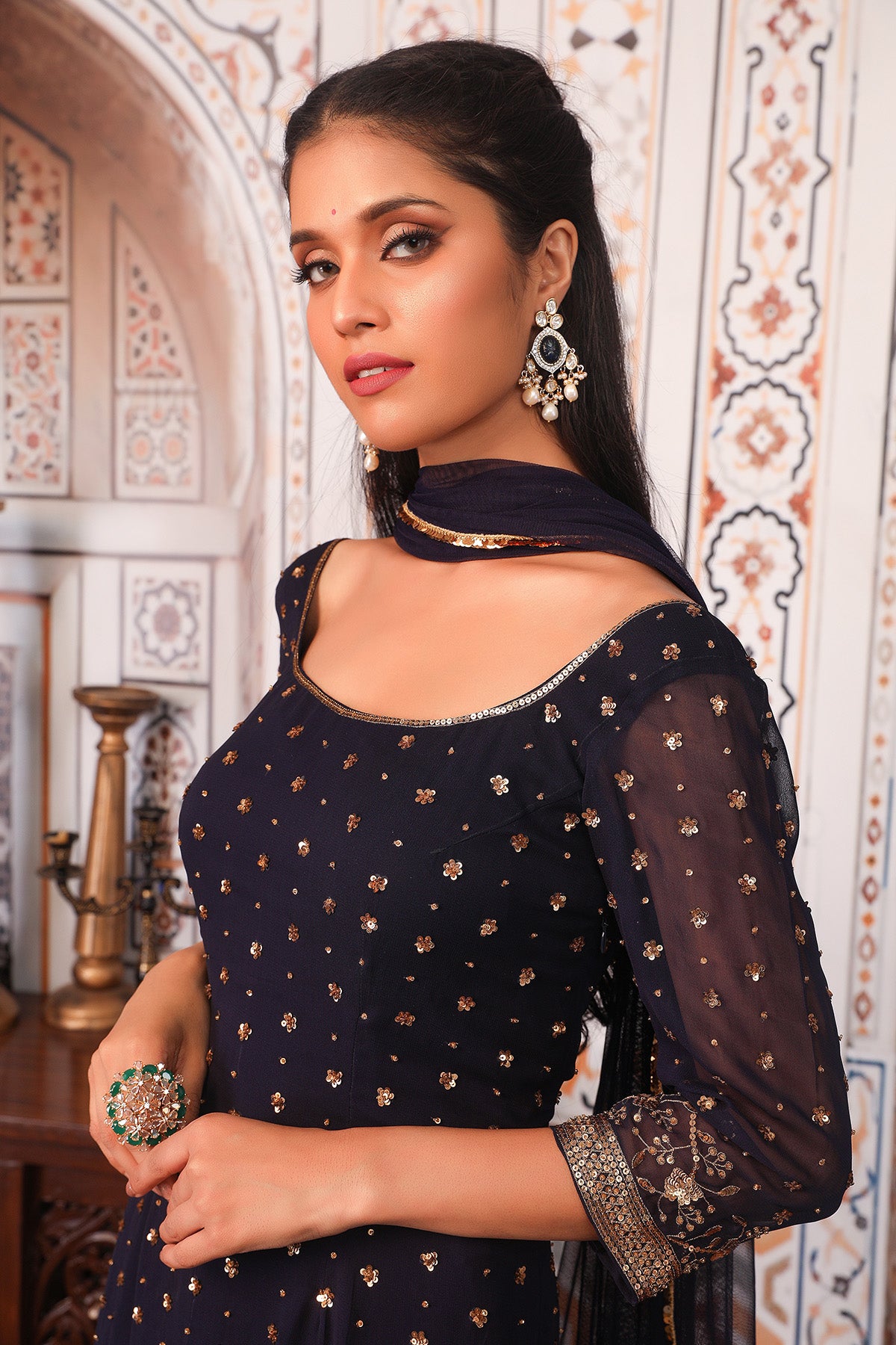 Navy Blue Sharara Set