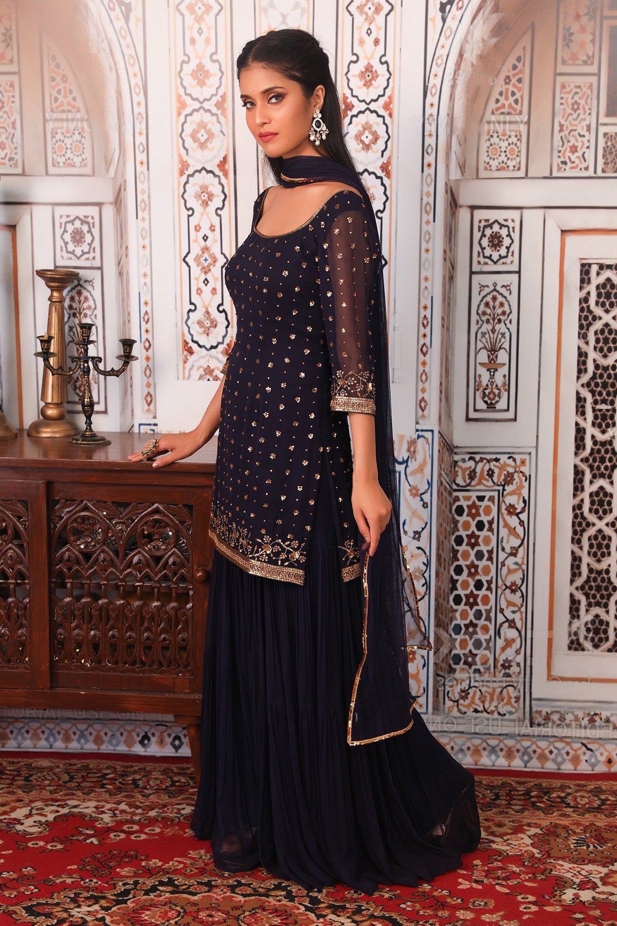 Navy Blue Sharara Set