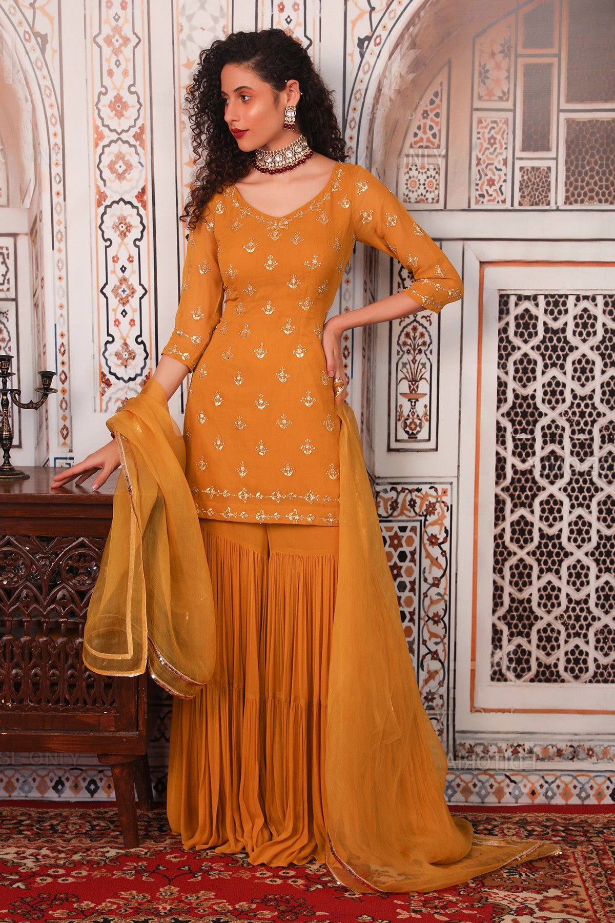 musturd sharara set