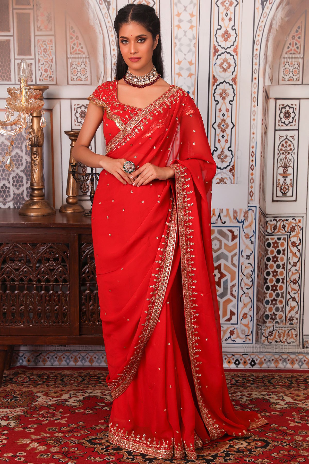 Rust saree set