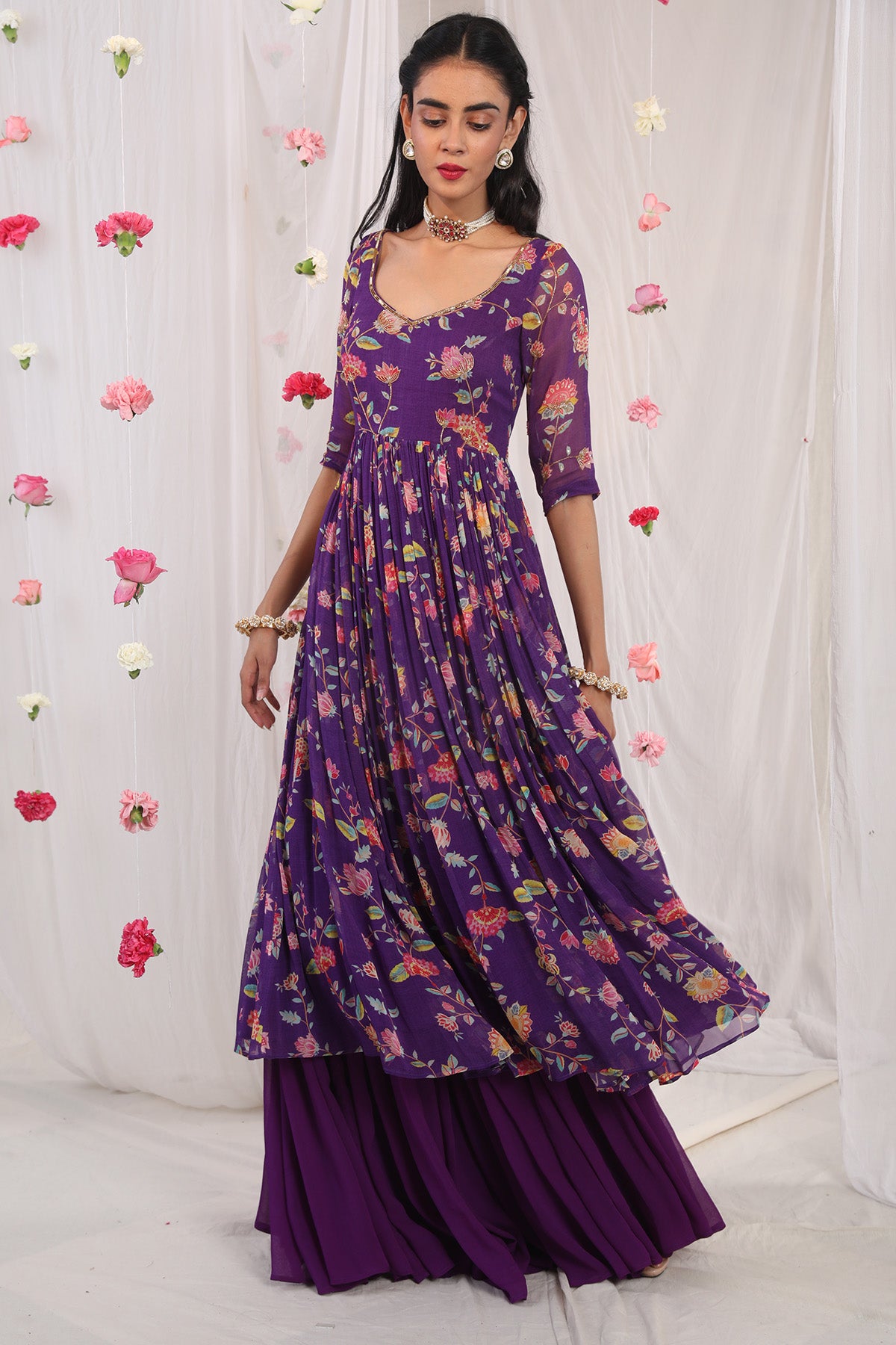 Purple anarkali set