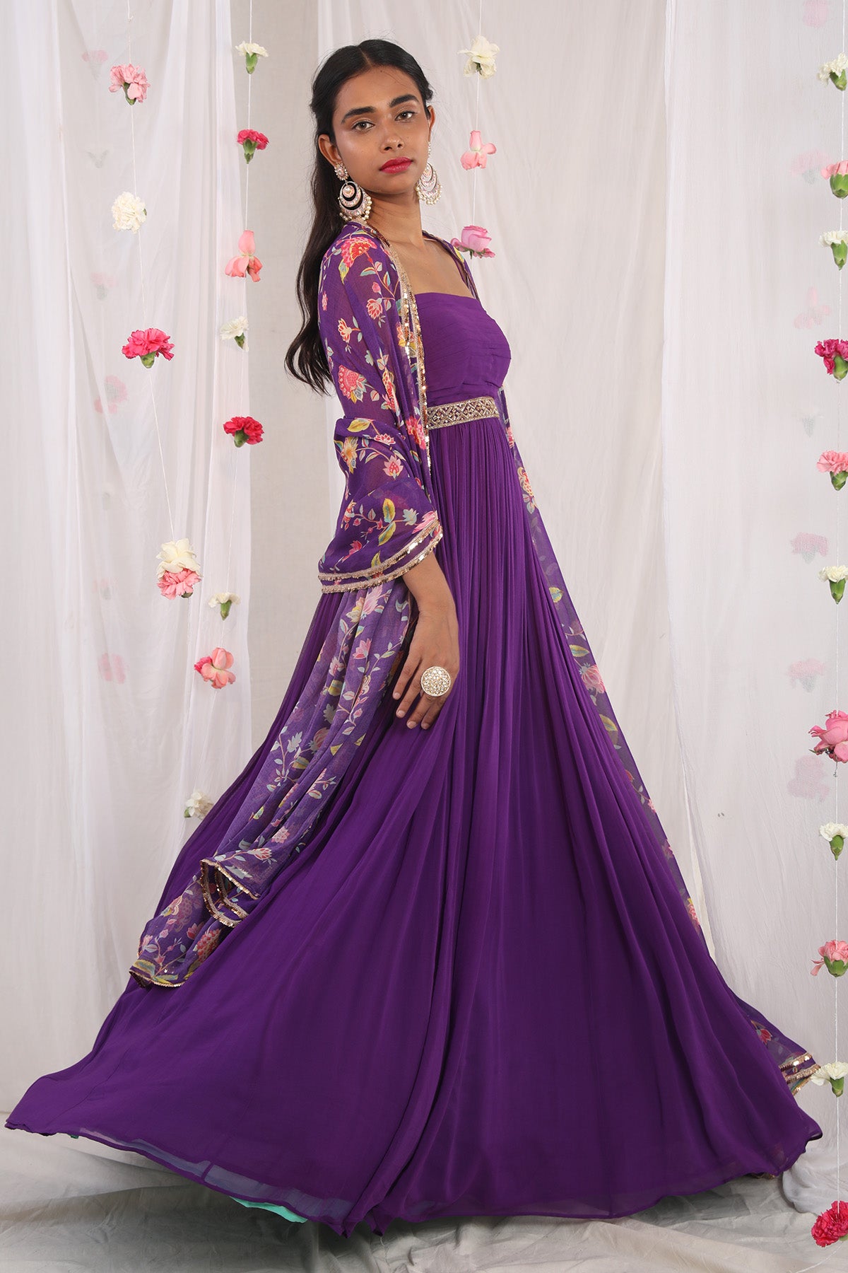 Draped purple anarkali