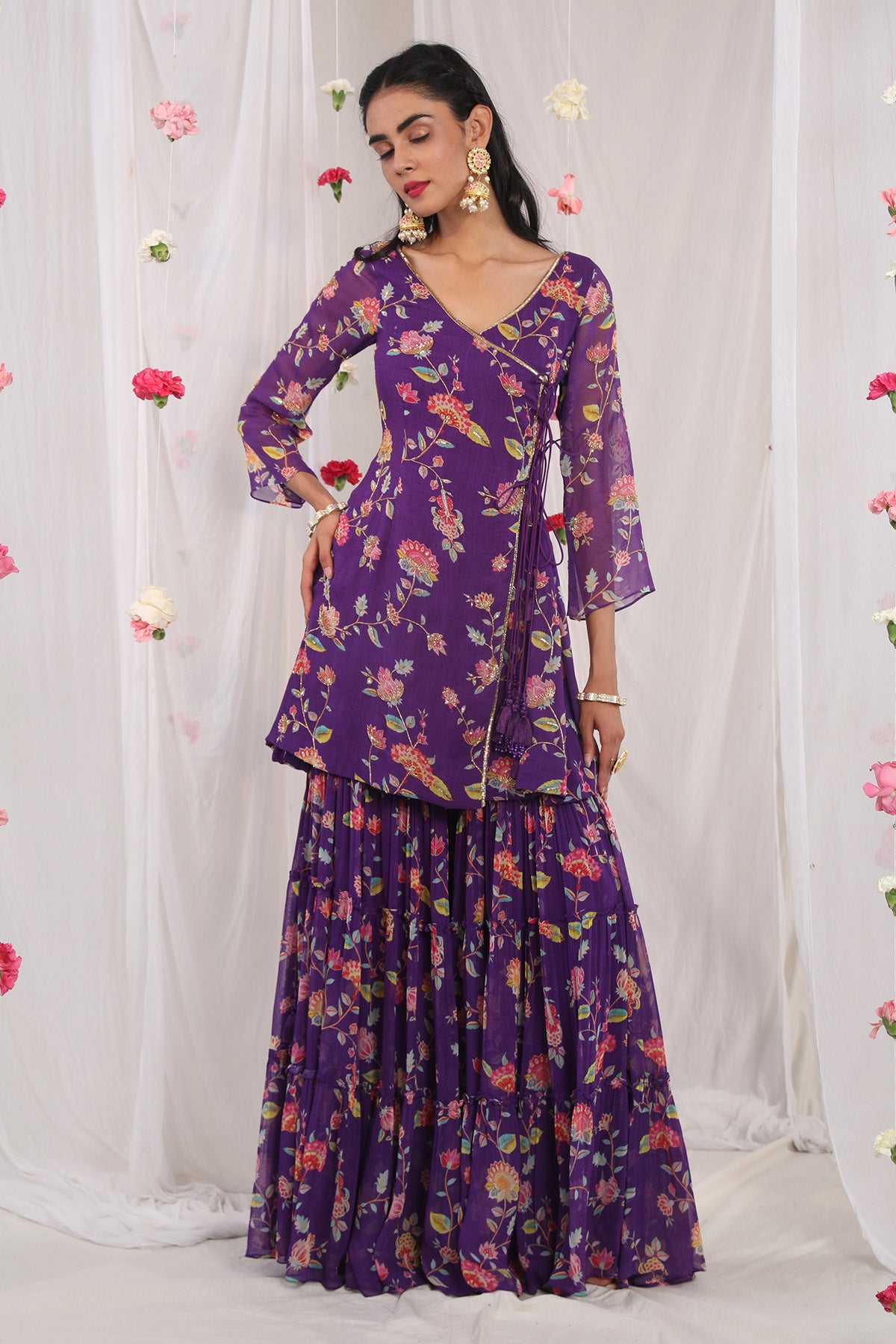 Purple angrakha sharara set