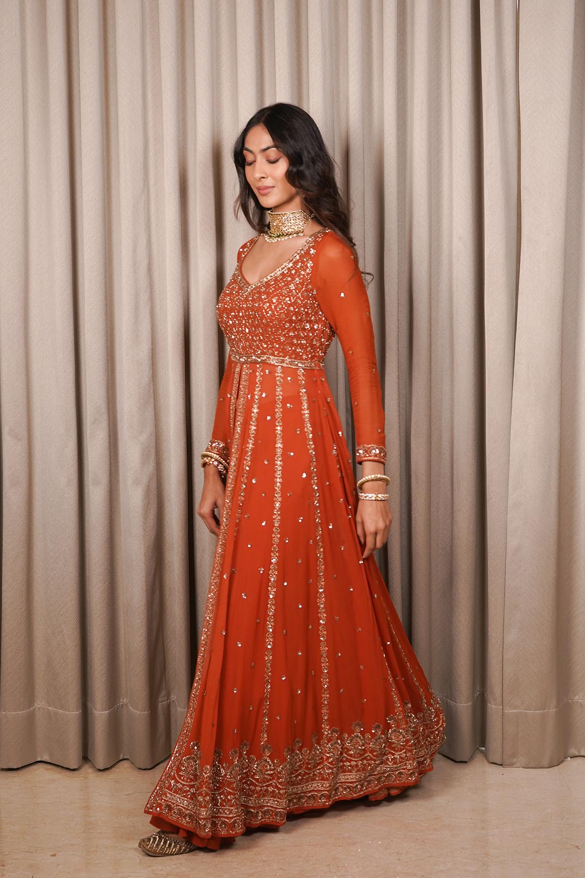 Rust Anarkali Set