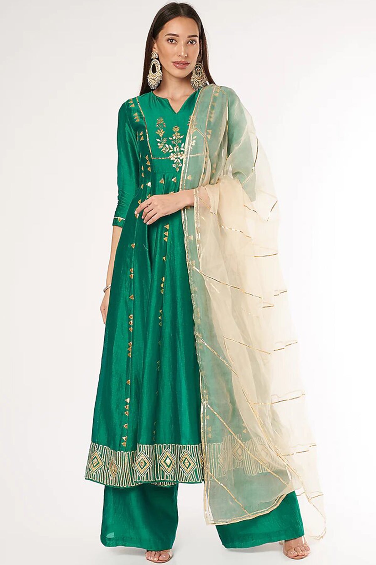 Bottle Green Anarkali Set