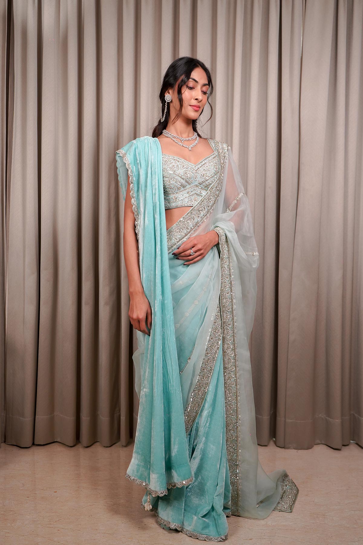 Ice Blue Saree Set