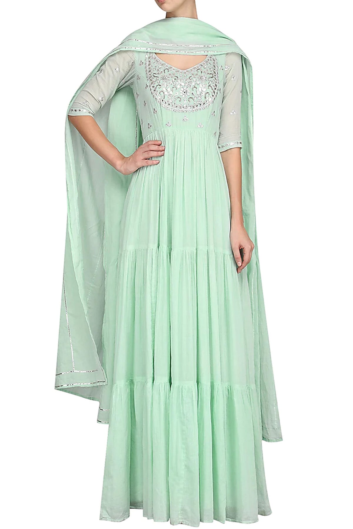 Mint Green Embroidered Anarkali Gown