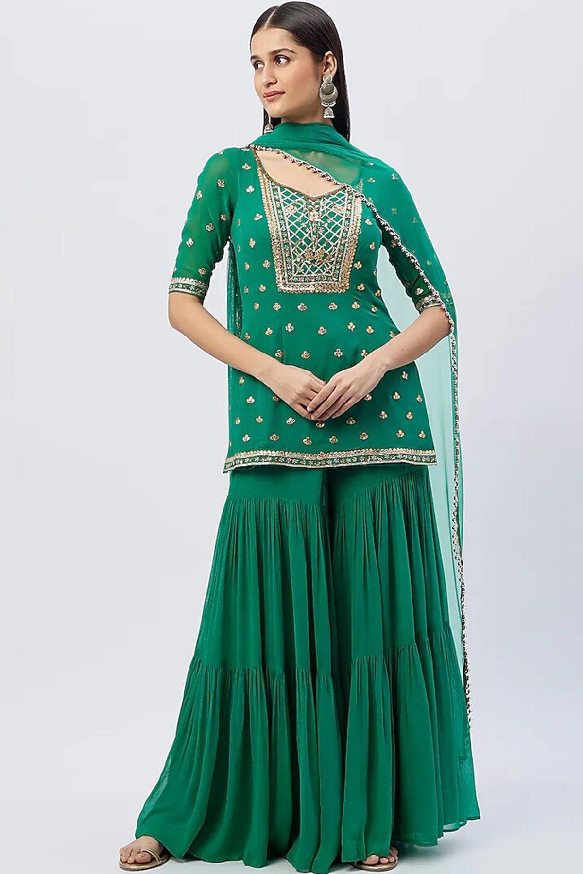 Teal Green Georgette Sharara Set