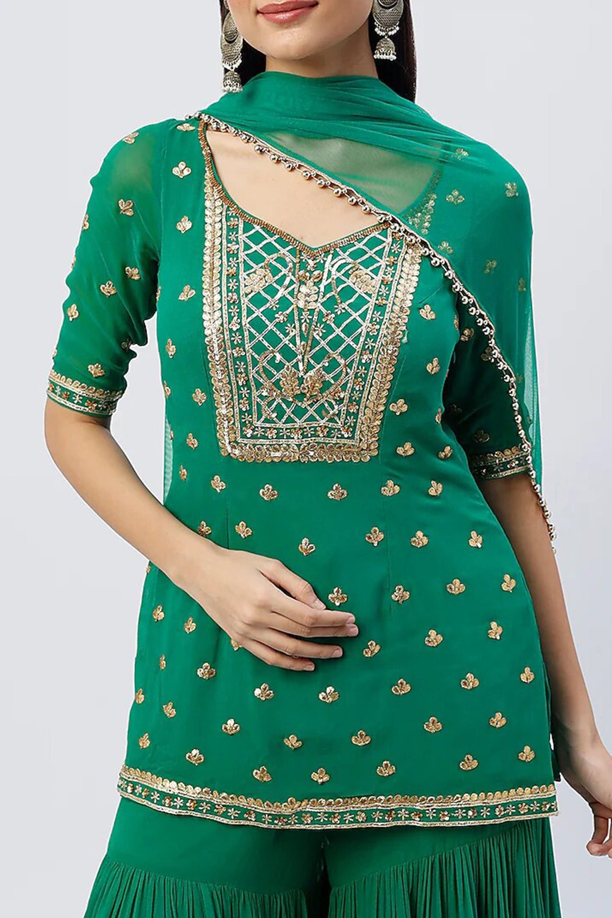 Teal Green Georgette Sharara Set