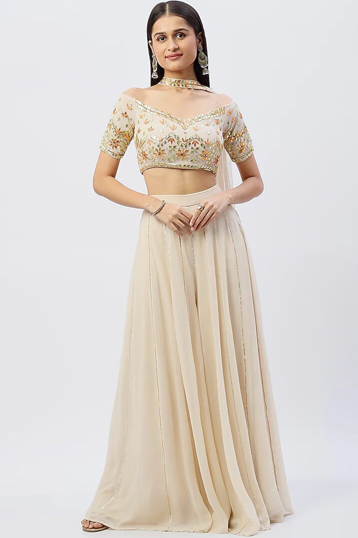 Off White Crop Top Set