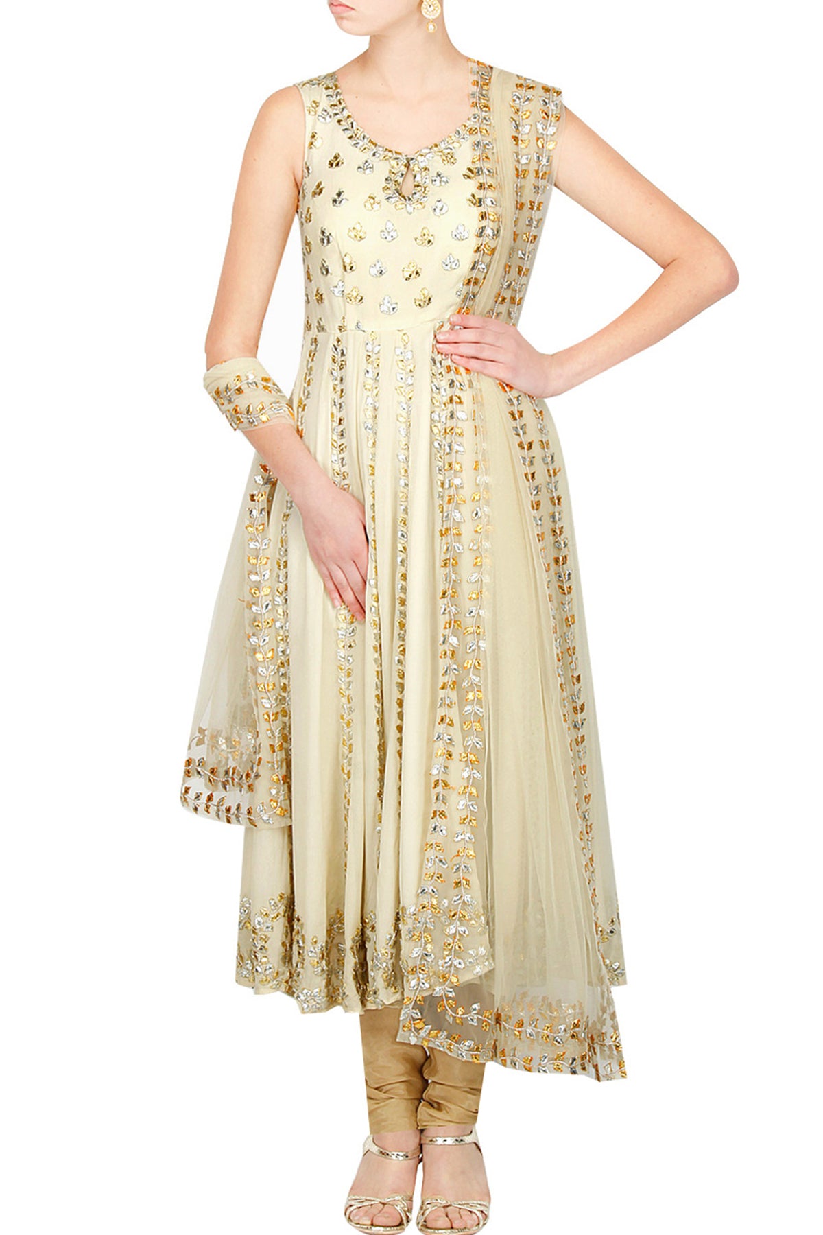 Cream anarkali set