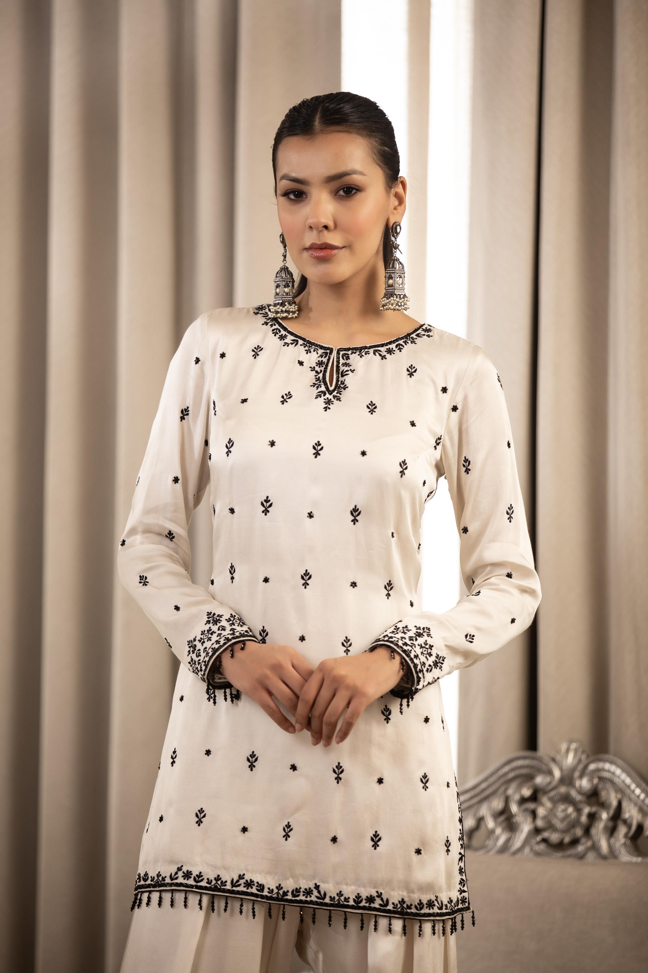 Black On White Kurta Set