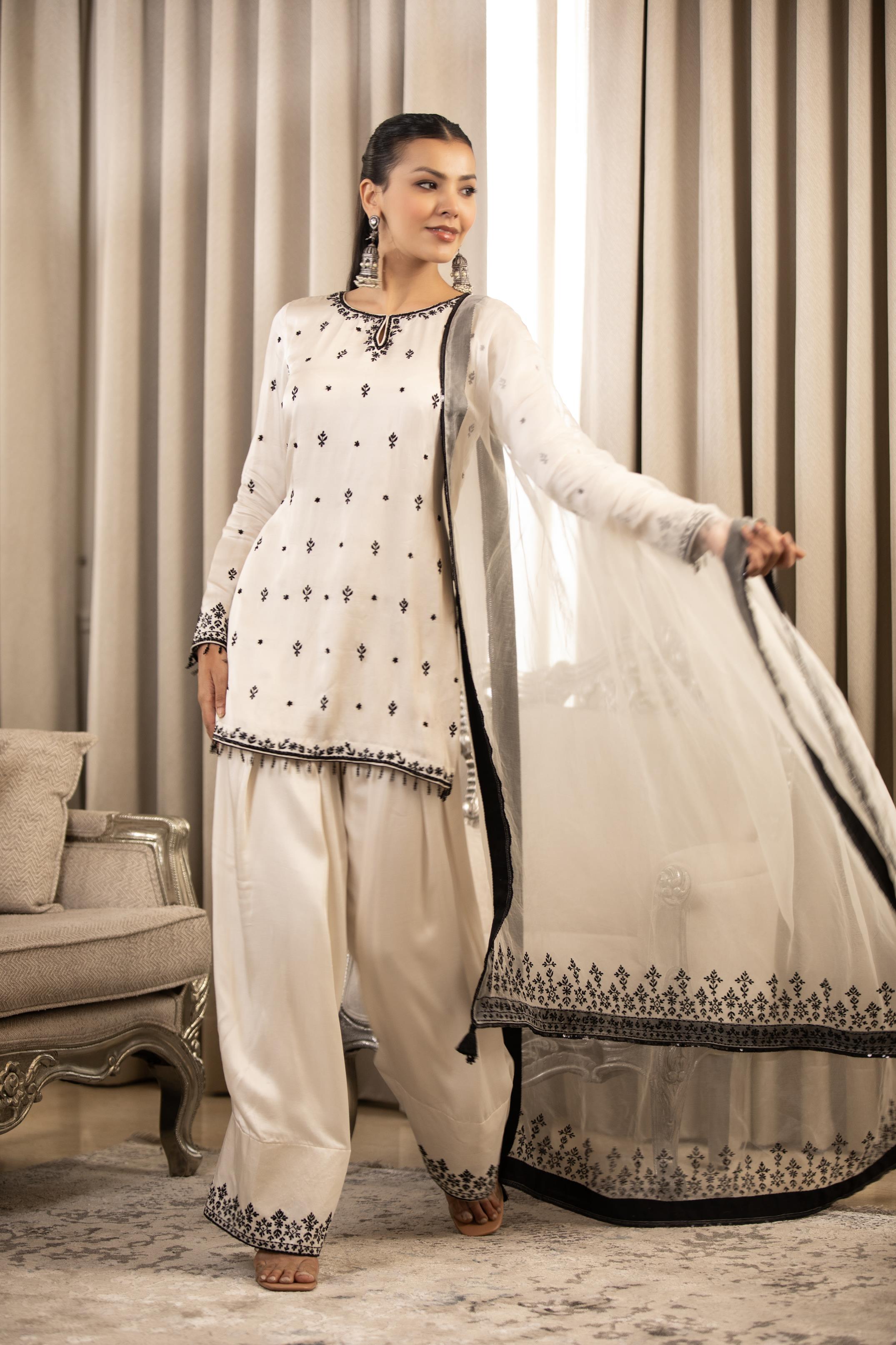 Black On White Kurta Set