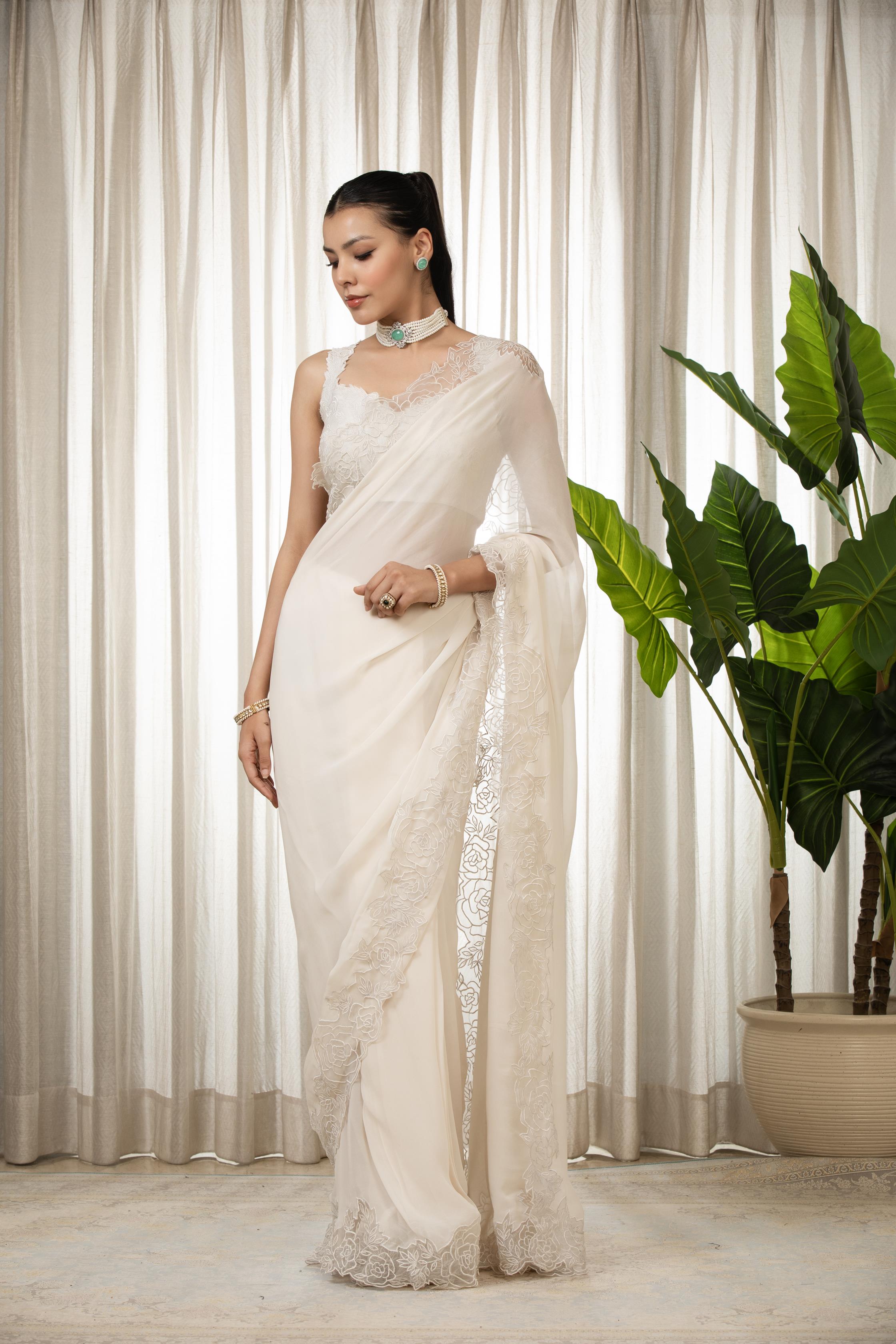White Nikaza Saree Set