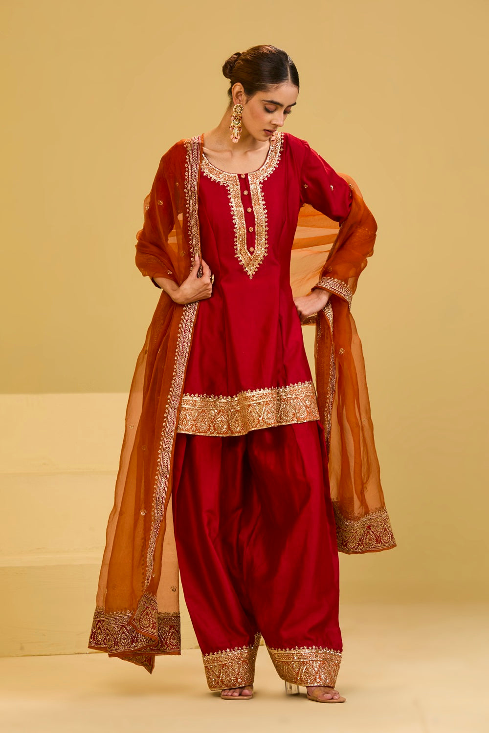 Red and Orange Salwar Set