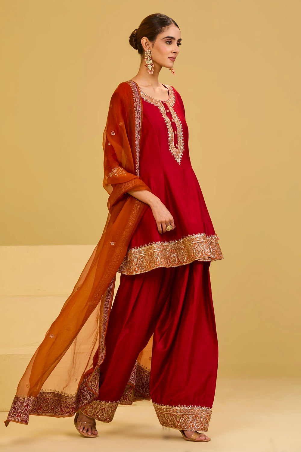 Red and Orange Salwar Set