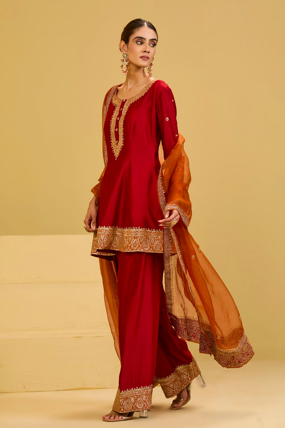 Red and Orange Salwar Set