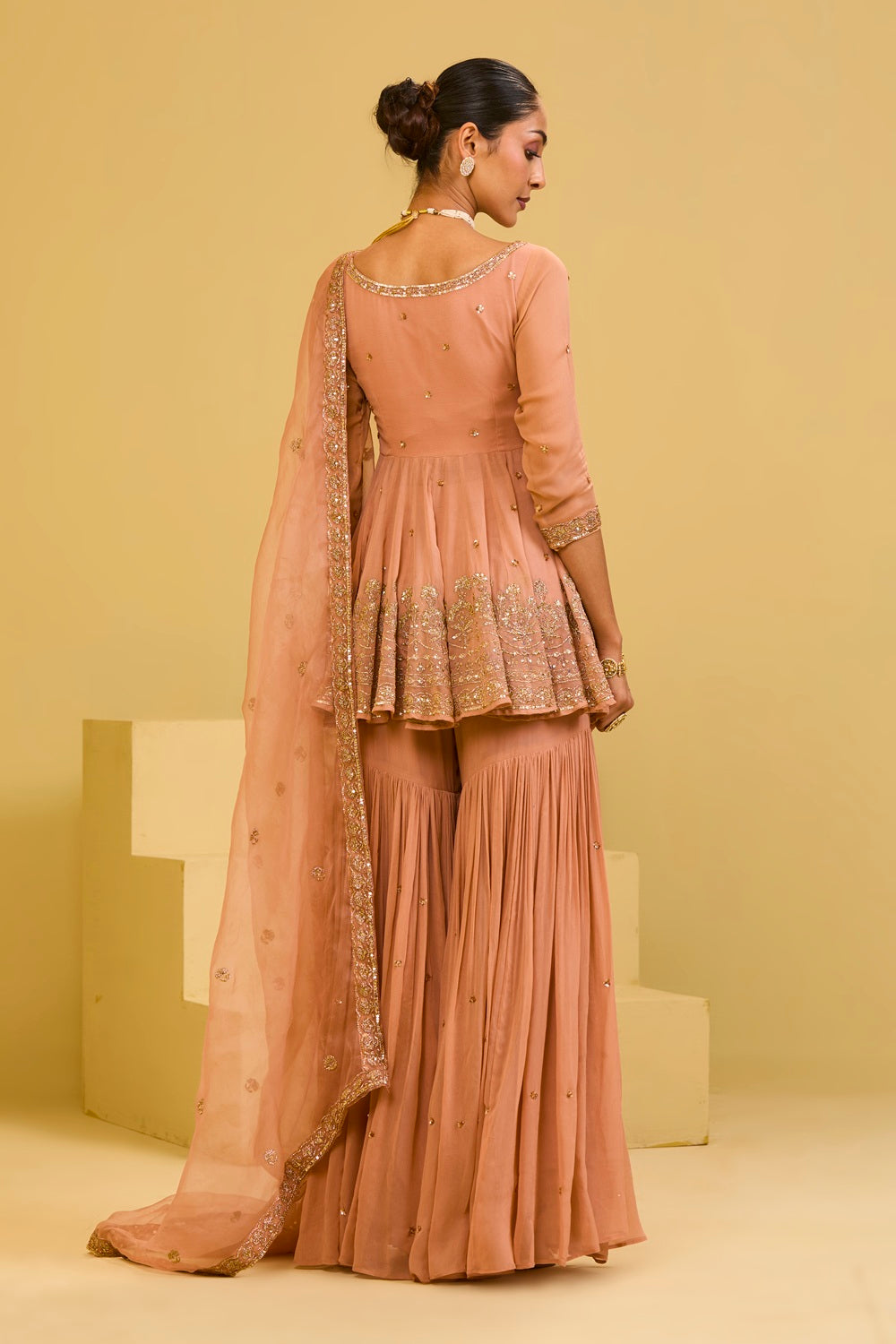 Peach Front Cut Peplum Set