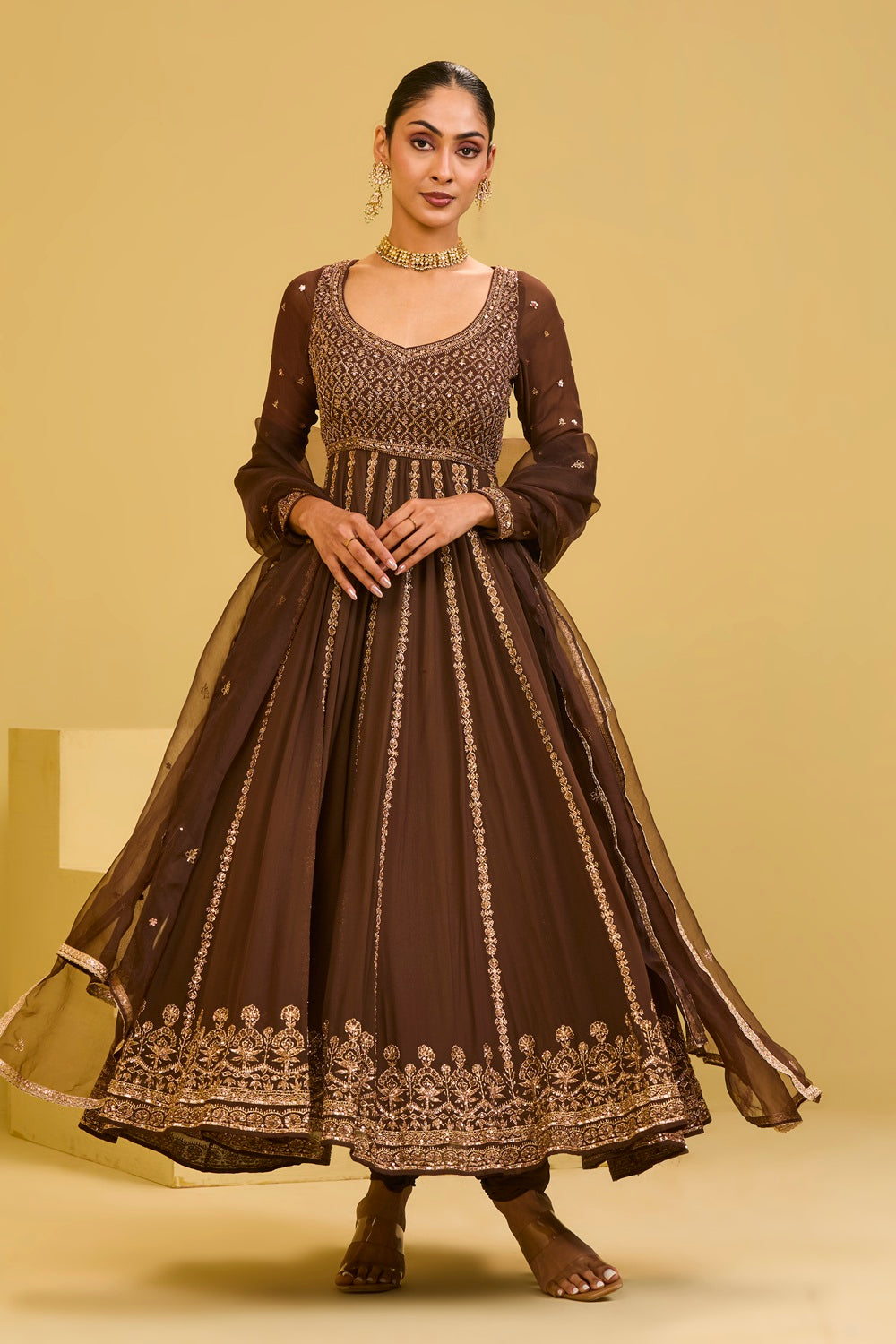 Brown Anarkali Set