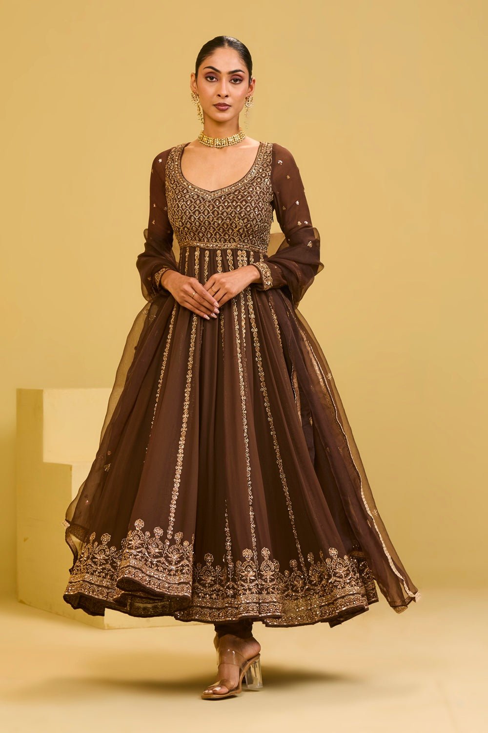 Brown Anarkali Set